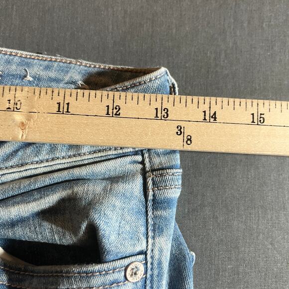 American Eagle Super Hi-Rise Flare Jeans Womens 4 Blue Denim Distressed Stretch - Picture 15 of 16